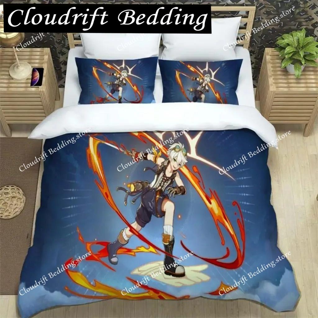 Genshin Impact Digital Printed Polyester Bedding Set For Boys And Girls Three Piece Comfortable Soft Couple Gift Bedding Sets