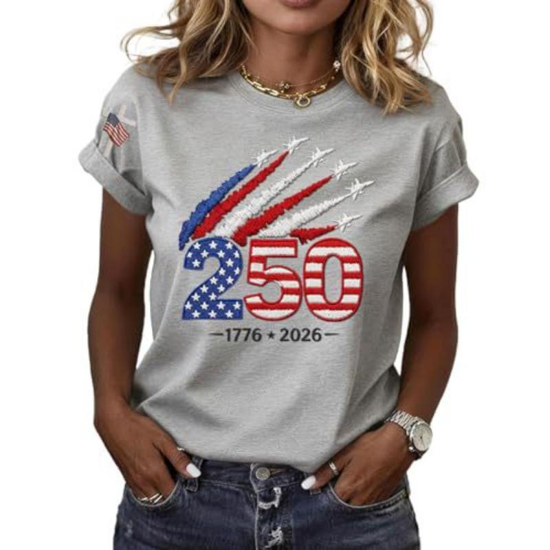 Fashion Women's Crew Neck Short Sleeve 3D Flag Color Printing Flag Short Sleeve Crew Neck T-Shirt