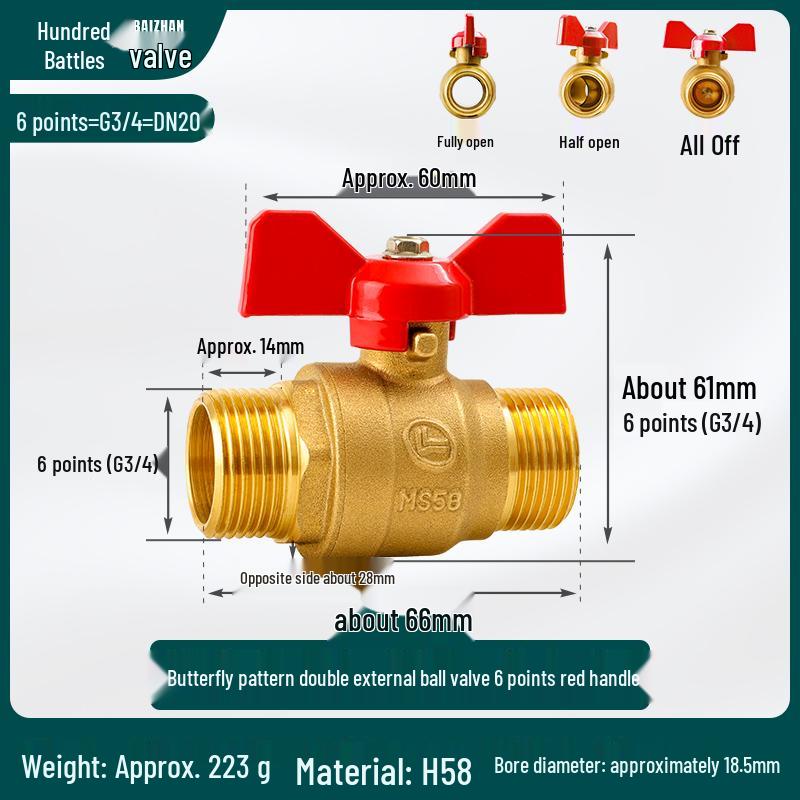 4-6 Point Copper Ball Valve: Internal/External Thread, Straight-Through Water Switch