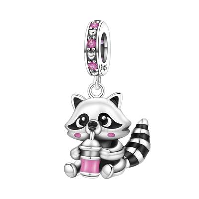 Copper Cute Raccoon Animal Beads Original Pendants Bracelet Charm Jewelry Party Diy Trendy Gifts