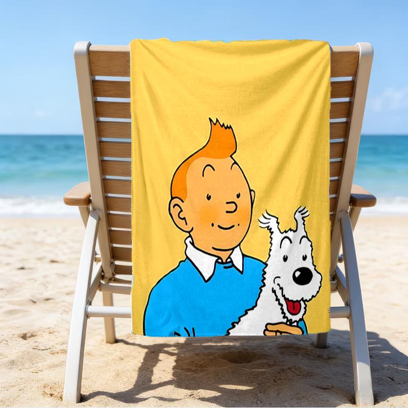 proof beach towel with a The Adventures of Tintin pattern - soft,absorbent,quick-drying,machine washable - perfect for swimming,camping,bathing