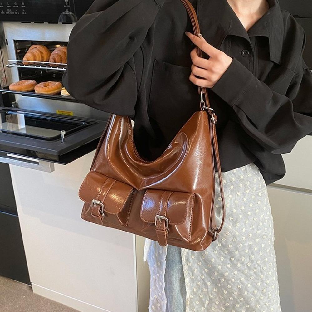 Solid Color Multiple Pockets Backpacks Y2K Style Women's Backpack PU Leather Crosbody Bag Outdoor