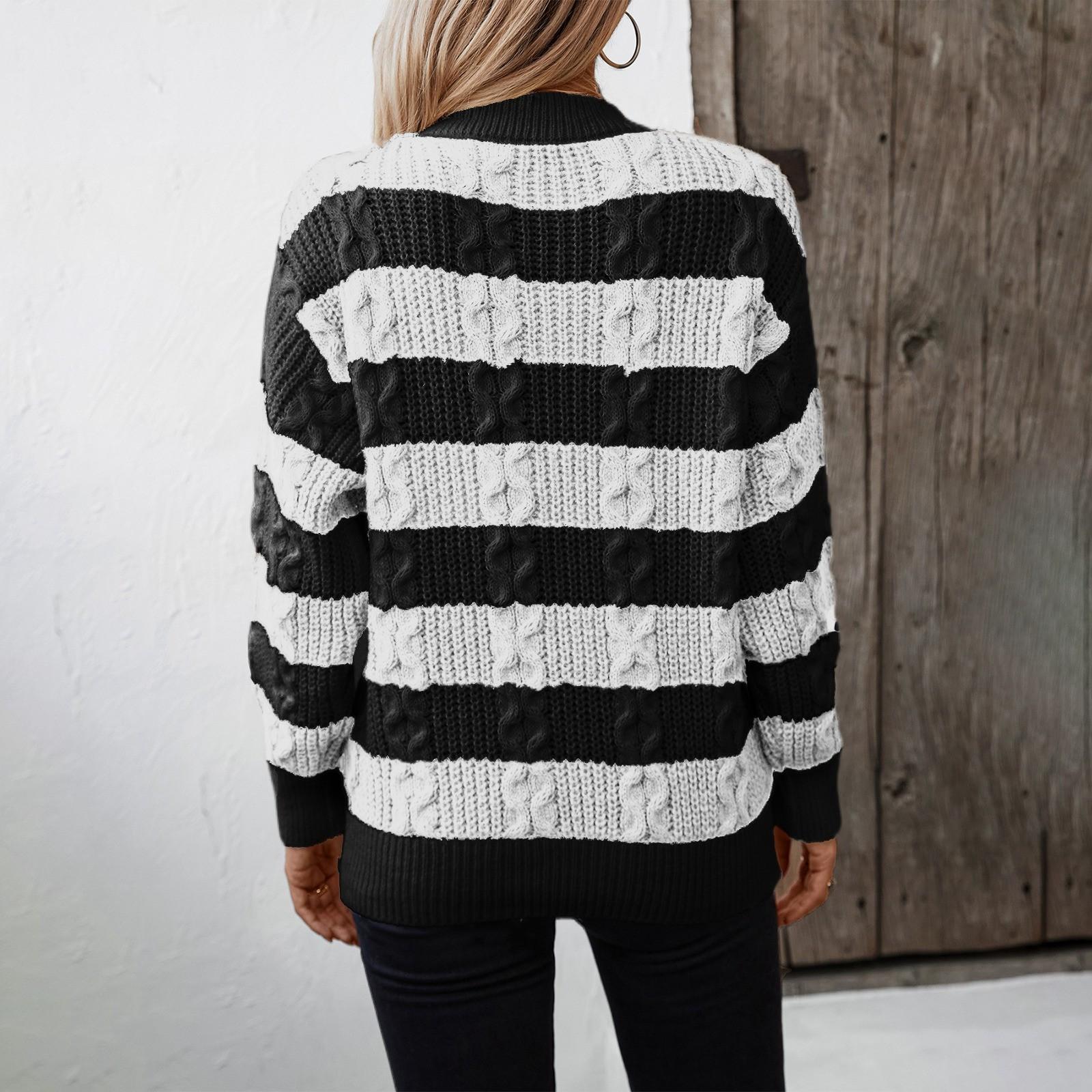 Женский повседневный модный вязаный свитер с длинными рукавами L чёрный — фото 6