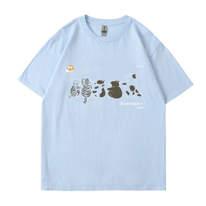 Short Sleeved Shirt Men's Cat Pattern Summer Loose and Versatile Student T-shirts