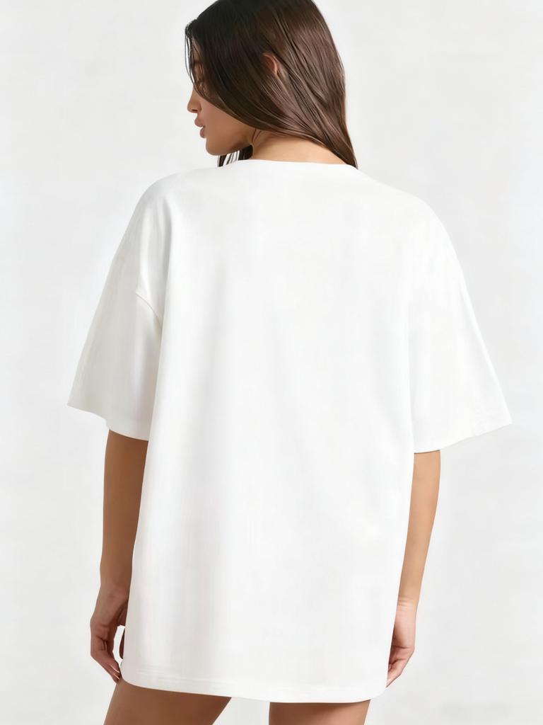 Oversized T Shirt Black Pixel Art Cartoon Character Music Notes Keep True To One Dream Print Casual Streetwear Women's Top