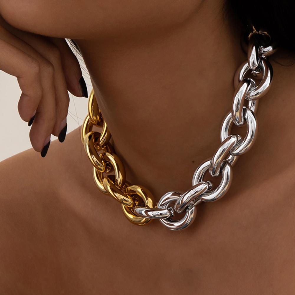 Vintage Thick Edge Cuban Gothic Necklace Women CCB Neck Collar Bone Gold Stubby Chain Necklaces Charm Party Jewelry