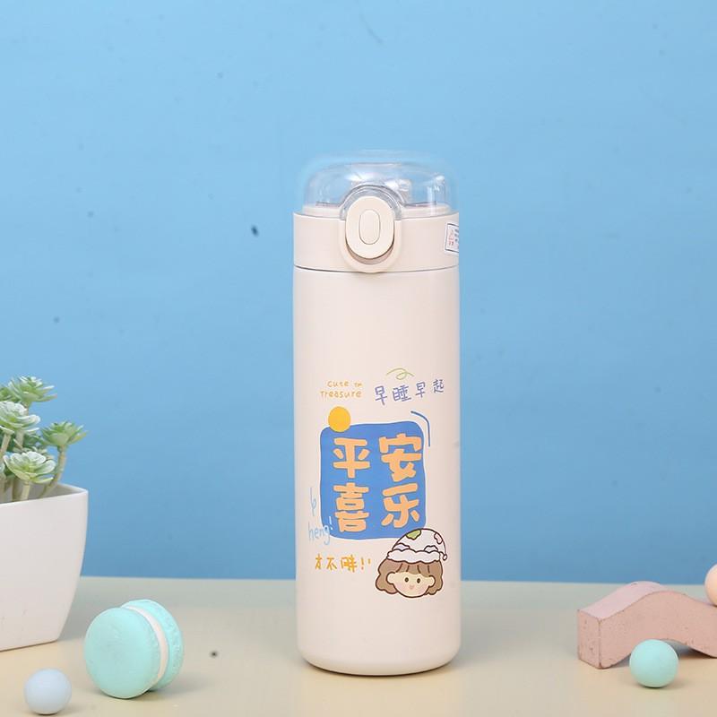 Cute Cartoon Insulated Stainless Steel Tumbler With Flip Lid 300ml 400ml Portable Travel Cup Students Office Kids
