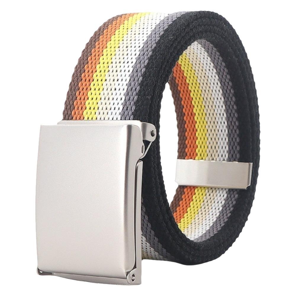 Stripe Canvas Waist Belt Metal Buckle Nylon Belt Fashion Men's Business Belt  Male