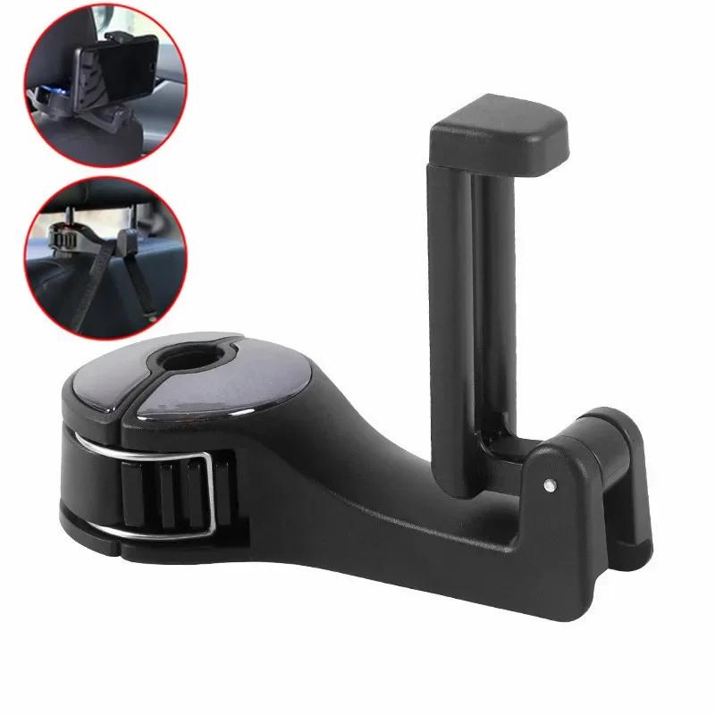 3 in 1 Car Back Seat Headrest Hook Mobile Phone Holder for Bag Purse Cloth Grocery Storage Hook Phone Holder Auto Fastener Clip