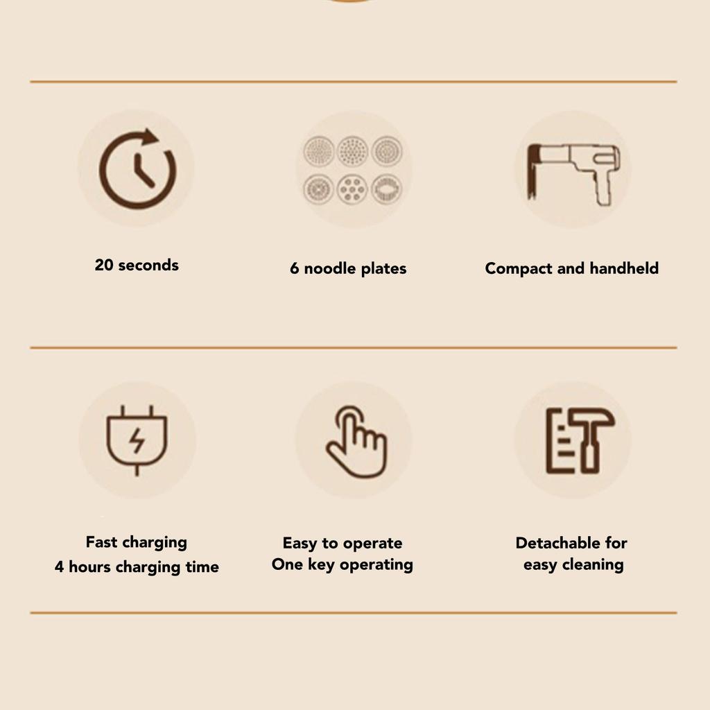 Electric Pasta Maker Cordless Automatic Portable Handheld Noodle Making Machine with 6 Noodle Plates and Cutter for Household Kitchen