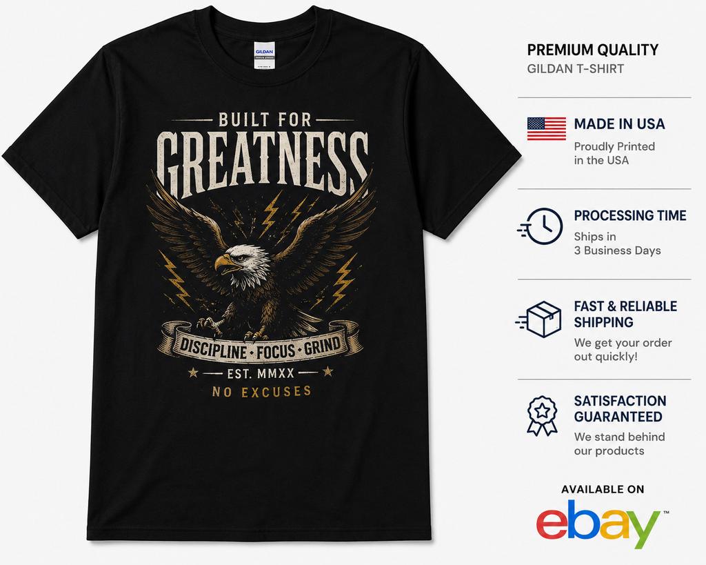 Built For Greatness Eagle Graphic Motivational Patriotic USA Tee Unisex T-Shirt