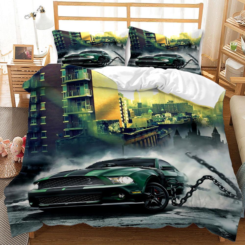 Speed Sports Car Duvet Cover Set King Queen Size 3D Extreme Sports Luxury Motorcycle For Kids Boys Teens Polyester Bedding Set