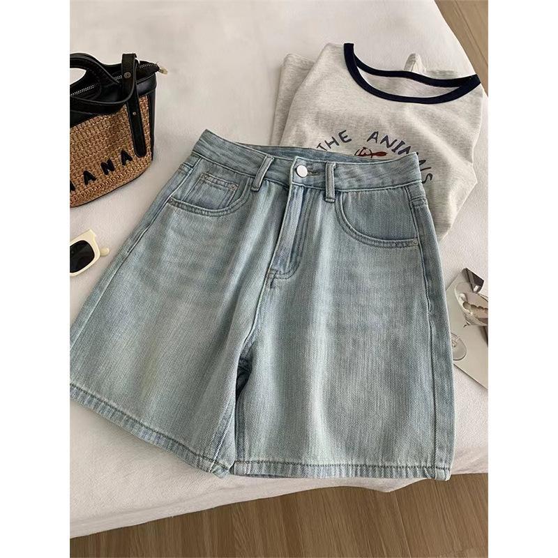 Design-sensory Bow Embroidered Denim Shorts for Women In Summer New Large Size Fat MM High Waist Straight Wide-leg Shorts