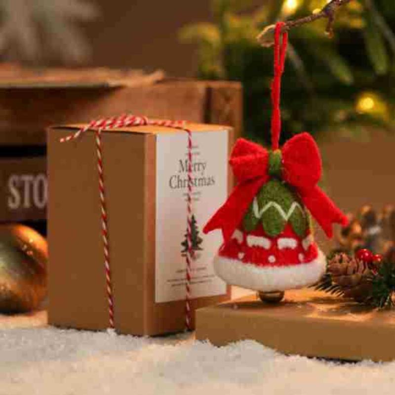 1/6Pcs Christmas Decoration Wool Felting Plush Christmas Bell Jingle Bell 2026 Xmatree Hanging Pendant Party Decor