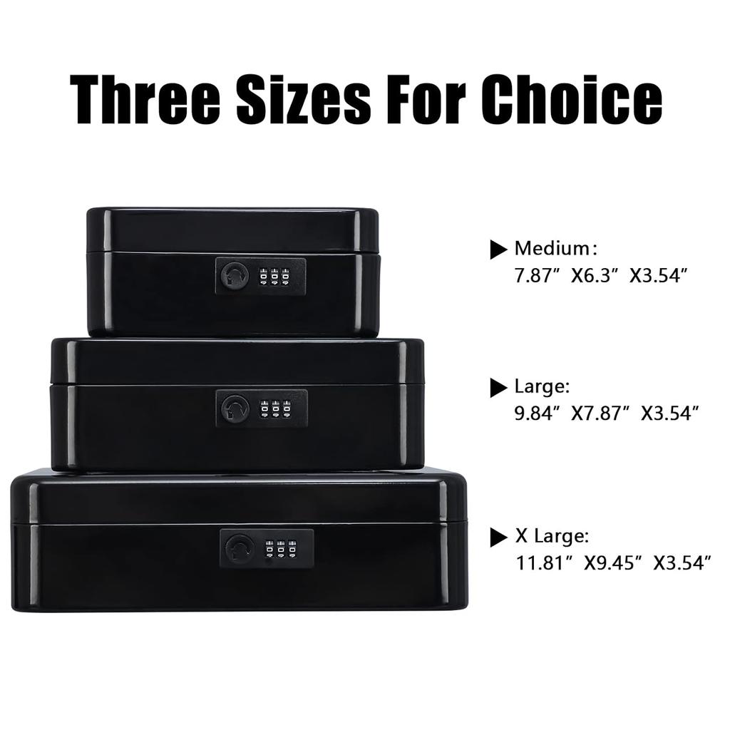 Indian Factory Metal Cash Box with Combination Lock, Money and Coin Organizer for Shop, Office and Home, Black, 16D x 19.8W x 9H Centimeters