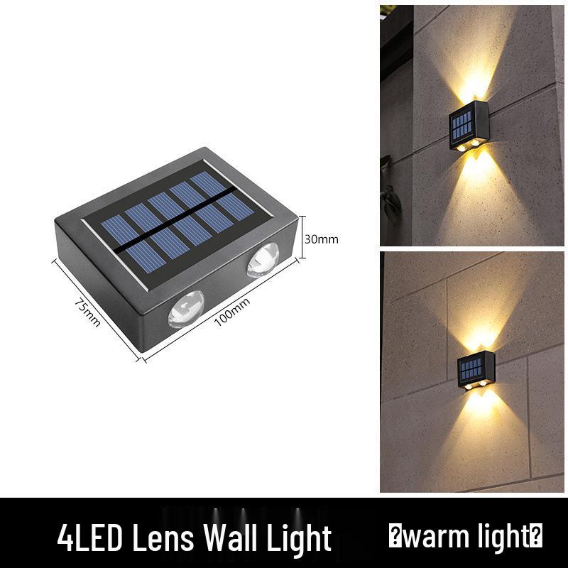 מנורת קיר חיצונית עמידה למים עם ראש כפול סולארי: פנס גן עולה/יורד עם קישוט זוהר