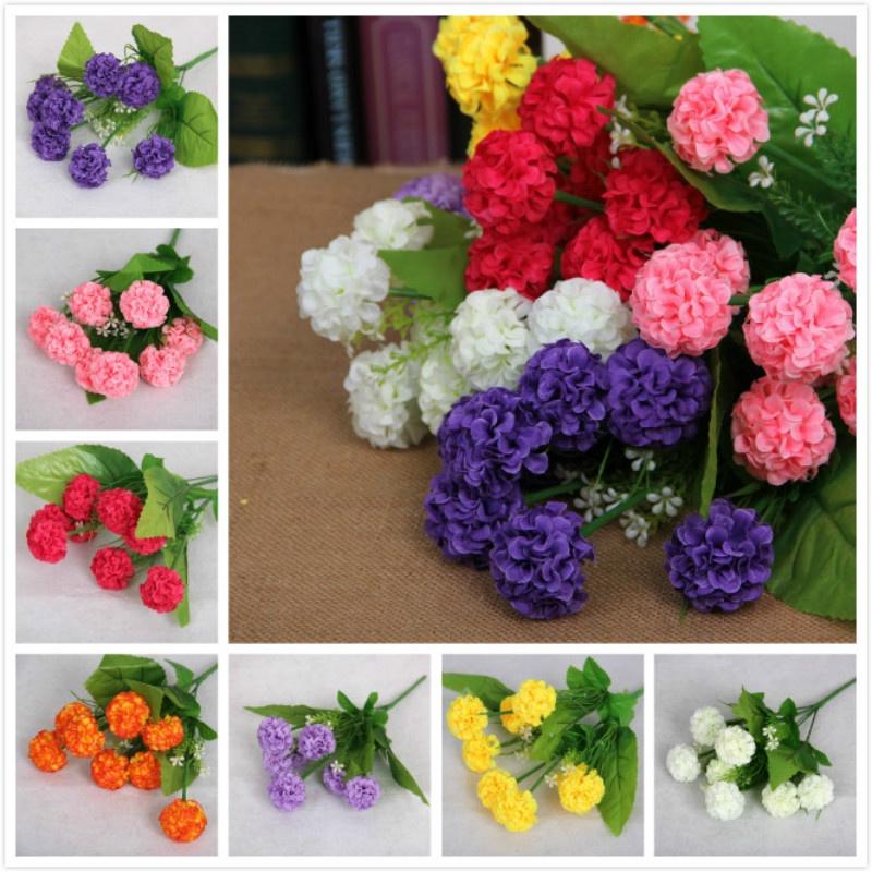 Silk Flowers 8 Heads Artificial Hydrangea Bouquet For Bridal Arrangements**