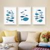 3 sätze Mediterranen stil dekorative malerei abstrct blau fisch zimmer moderne einfache malerei frische schlafzimmer wand poster
