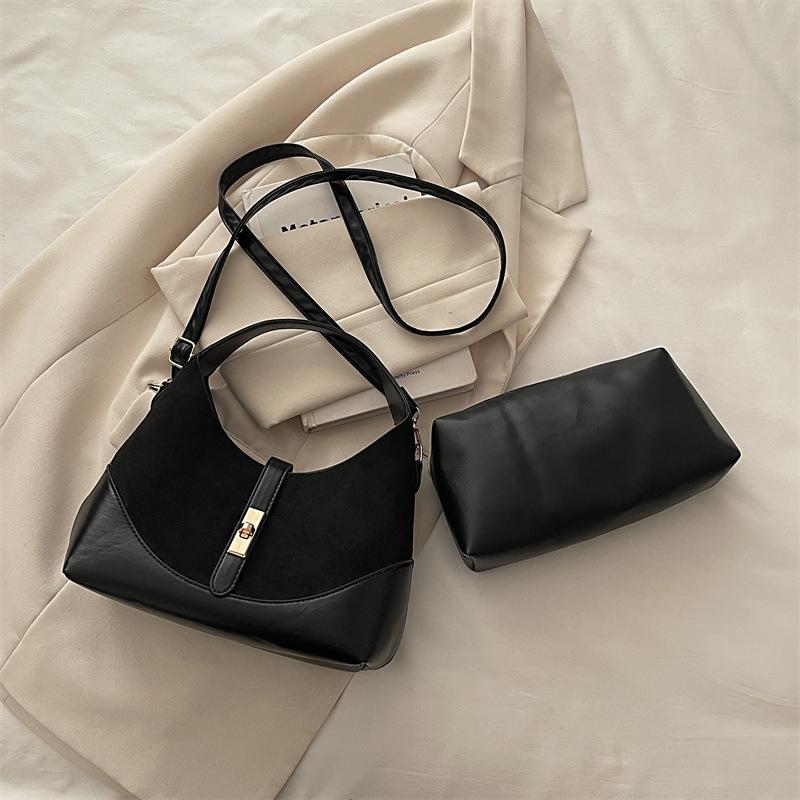 Retro niche handbag versatile black premium bucket bag large capacity commuter portable tote bag