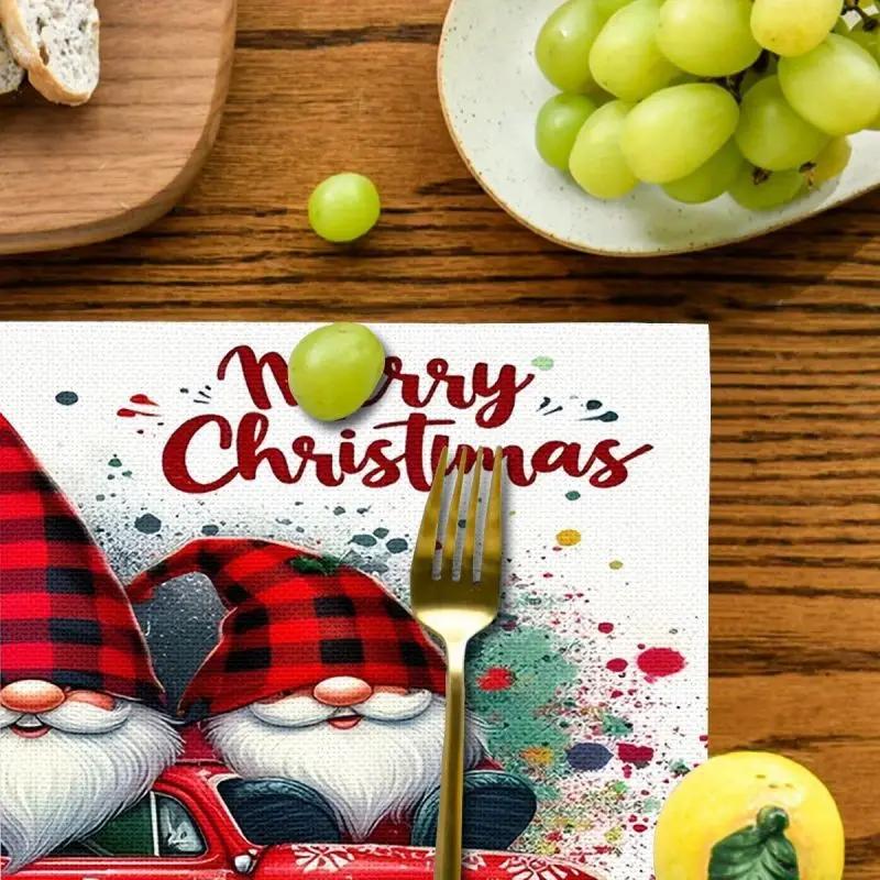 1PC Christmas Gnome Placemats Linen Table Mats for Party Dining Decor Non-Slip Heat-Resistant Kitchen Dinner Table Mats