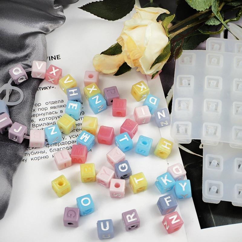 Simple Style Alphabet Cube Beads Letter Beads Used for Bracelet Made Jewelry Making DIY Crystal Epoxy Resin Mold 2 Pcs