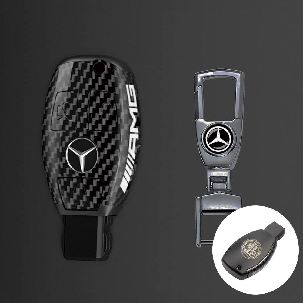 PC Carbon Fiber Car Key Rings For Mercedes Benz AMG A B C E Class GLS GLA GLC CLS CLA W204 W212 W176 Car Key Case Cover Keychain