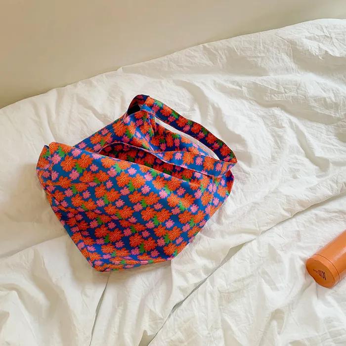 blue pink flower bag