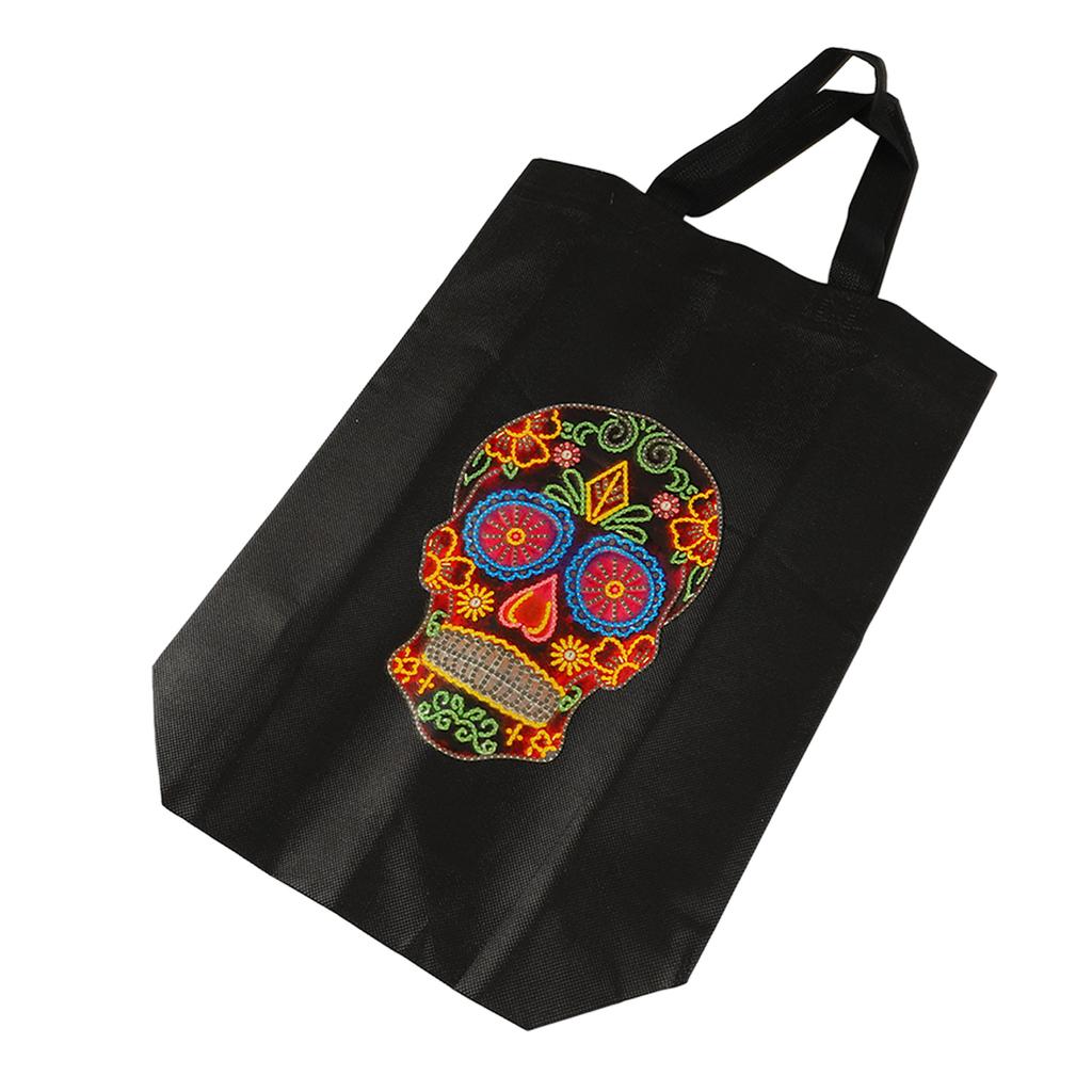 Rhinestone Painting Handbag Skull On Black Style Rich Colors 5D Rhinestone Shopping Bag for Kids