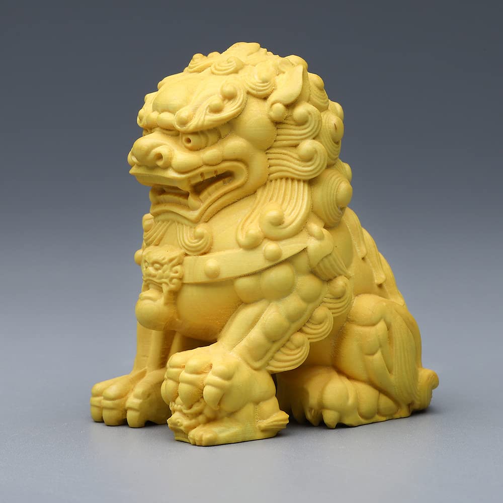 6cm Wooden Shishi Komainu Figurines for Shinto Shrines, Feng Shui Charms, and Amulets To Ward Off Evil Spirits. Shisa (Set of 2) Wood Carvings