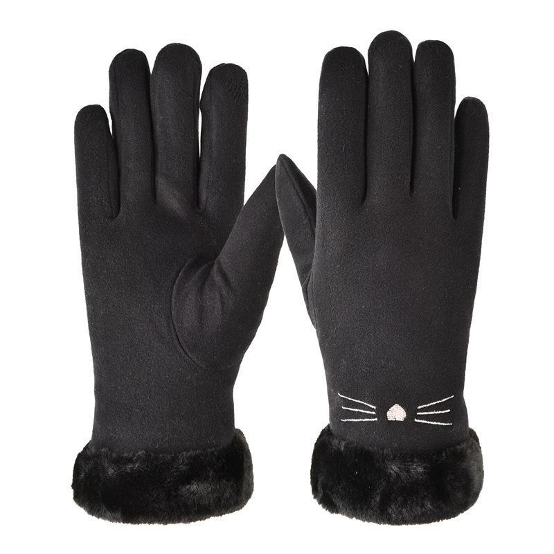 German velvet gloves for men and women to keep warm in autumn and winter, velvet outdoor riding touch screen Korean version simple hair mouth
