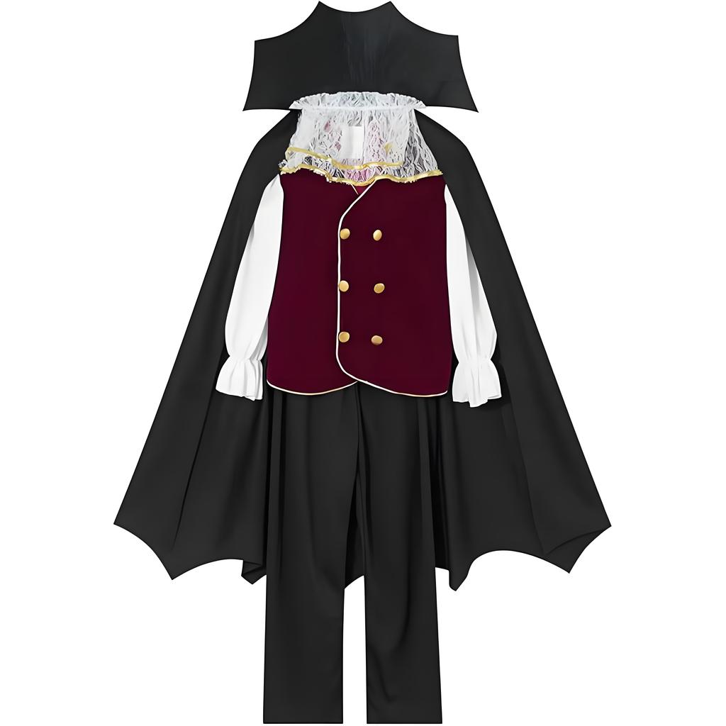 Boys Gothic Vampire Costume Kids Halloween Carnival Fancy Outfit Children Role Play Stage Performance Black Clothes Suit