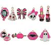 Set of 10 Mixed Rose Red and Pink Alloy Skull Pendant Charms for DIY Jewelry