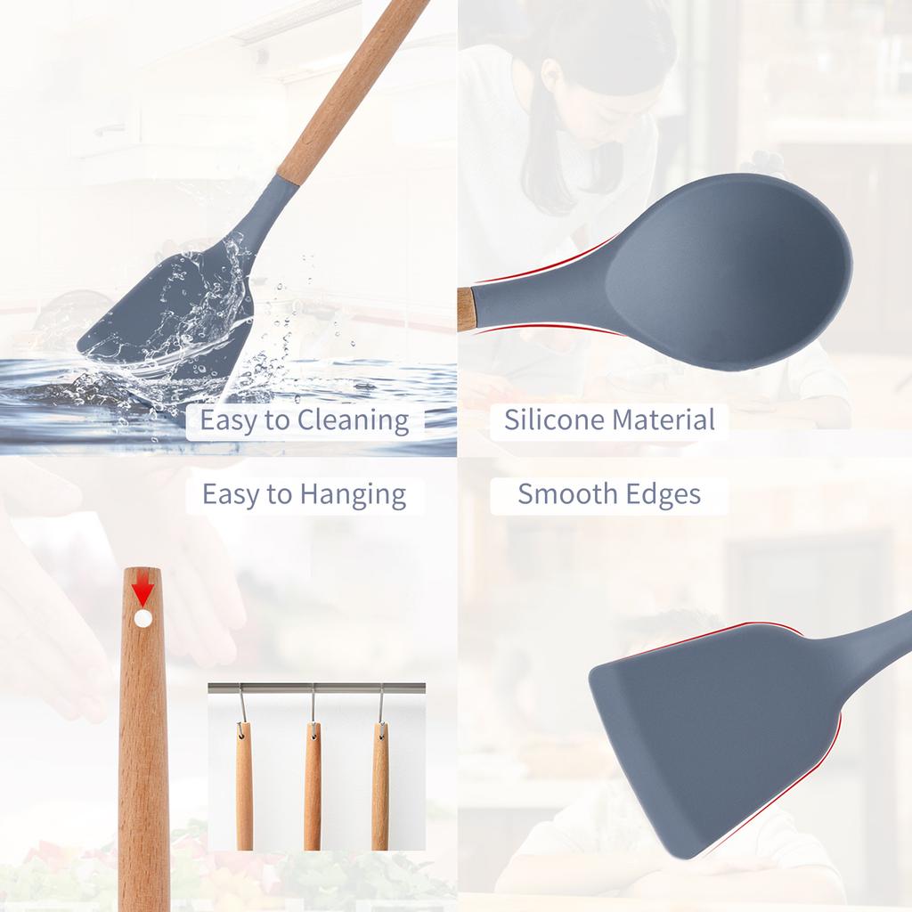 12PCS Cooking Utensils Heat Silicone Baking Kitchenware Set Chef Nonstick Cookware Storage Holder Spoon Brush Spatula Food Tongs Kitchen Gadgets Tools