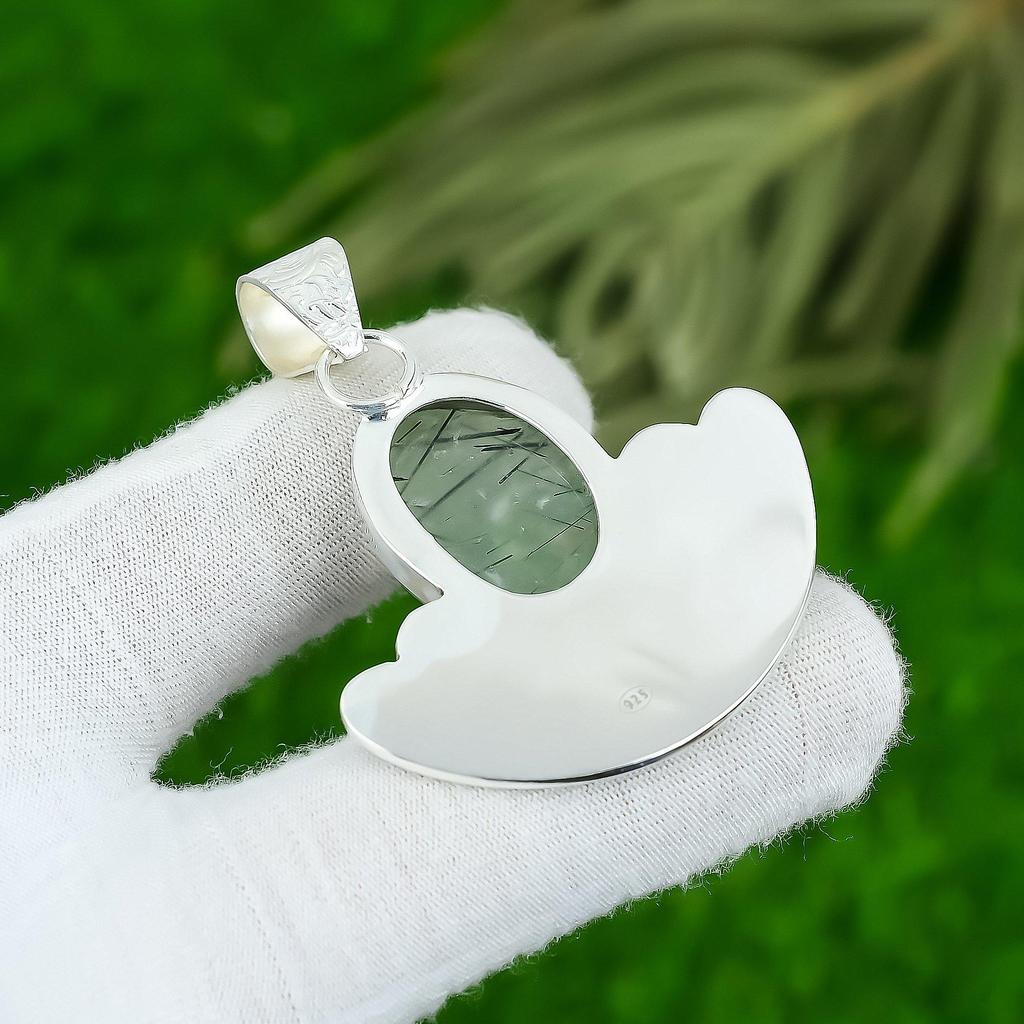 Natural Moss Prehnite Gemstone Pendant 925 Sterling Silver Jewelry For Girls