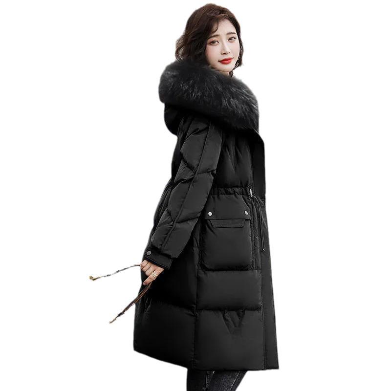 Women's Windproof Winter Jacket - Thick Down, Big Fur Collar