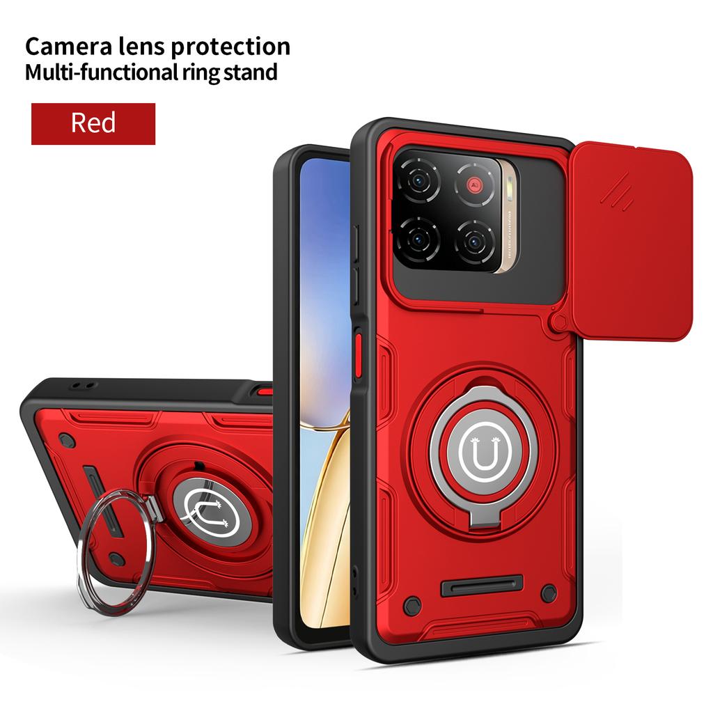 Anti-slip Armor Shockproof Case For ZTE Blade A56 Slide Camera Lens Protection Rotating Ring Stand TPU Frame Plastic Phone Cover