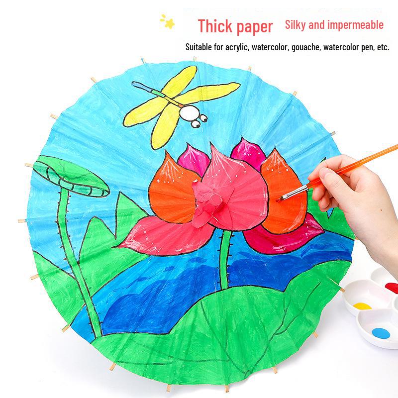 DIY Handbemalter weißer Papierschirm für Kinder – Chinesischer antiker Stil, Bastelaktivität für den Kindergarten