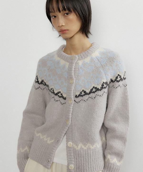 Lingseoul Alpaca Nordic Knit Cardigan-Light Gray