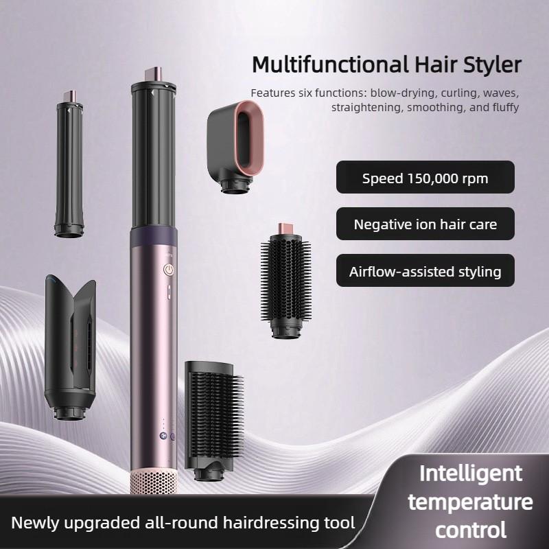 HS09 High Power Curling Iron Cylindrical Comb Curling Hair Styler Professional Multifunctional High Cranial Top Styling Device Rose 4PCS Set