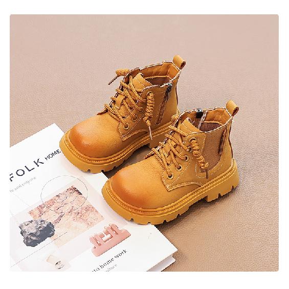 Kinder Martin Stiefel Britischer Stil Kleine Mädchen Kurze Stiefel Neue Jungen Gelbe Stiefel Vielseitige Winter Fleece Baumwollstiefel