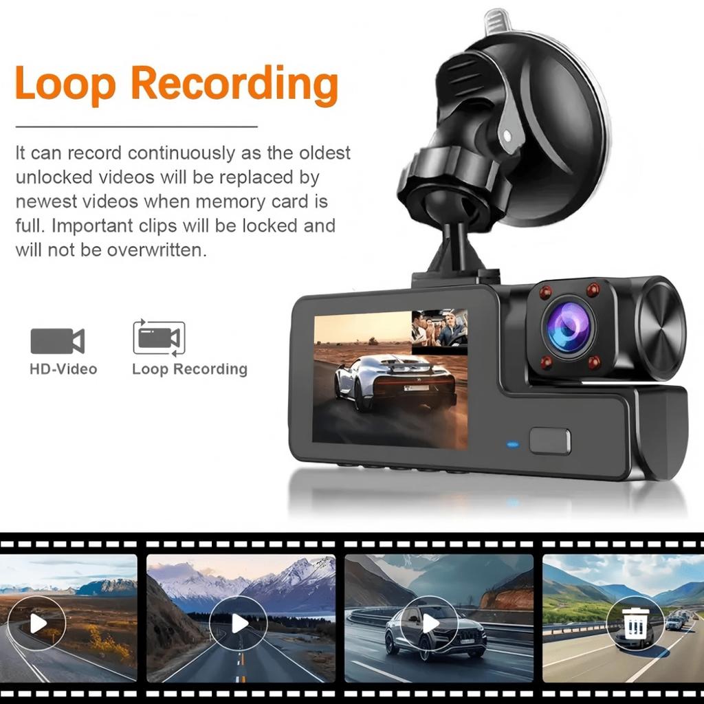 Drei-Kamera Dashcam (Vorne/Innen/Hinten), 1080p Auto-Kamera, mit Parkmodus, Universell passend