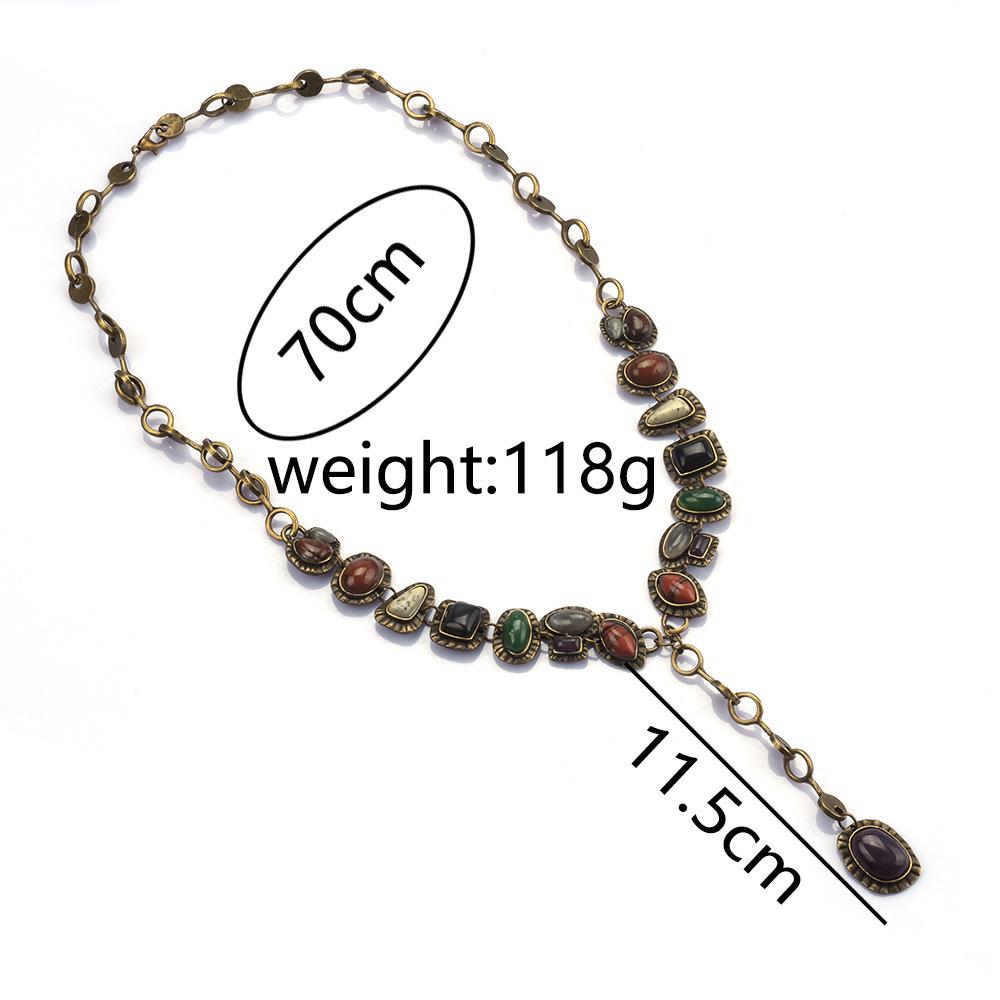 Alloy gemstone necklace for women, new European and American retro long sweater chain