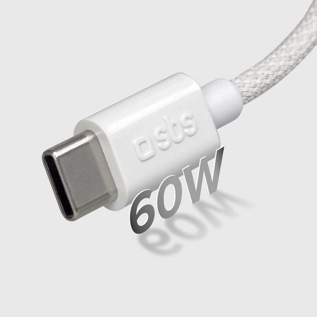 Kabel SBS TECABLETISSUETCCG USB-C - USB-C 1,5m 60W w oplocie - szary