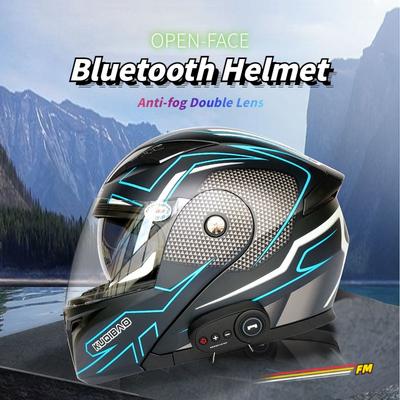 FM ile Motosiklet Bluetooth Kask Buğu Önleyici Çift Lens Açık Yüz Kask