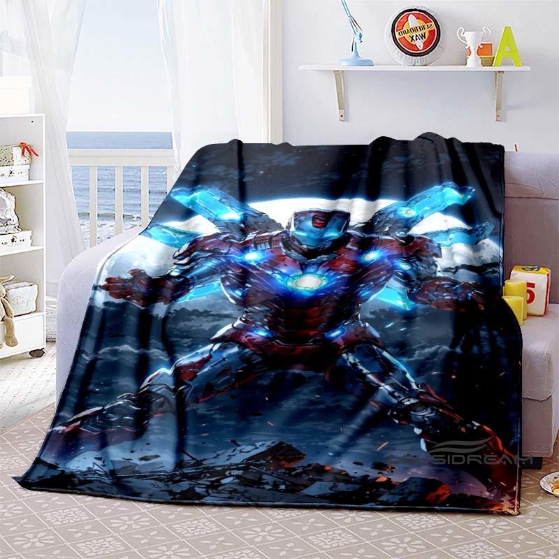 Iron Man Cartoon Comic Funny Expression Blanket, Warm Flannel Sofa Blanket, Home, Bedroom, Travel.
