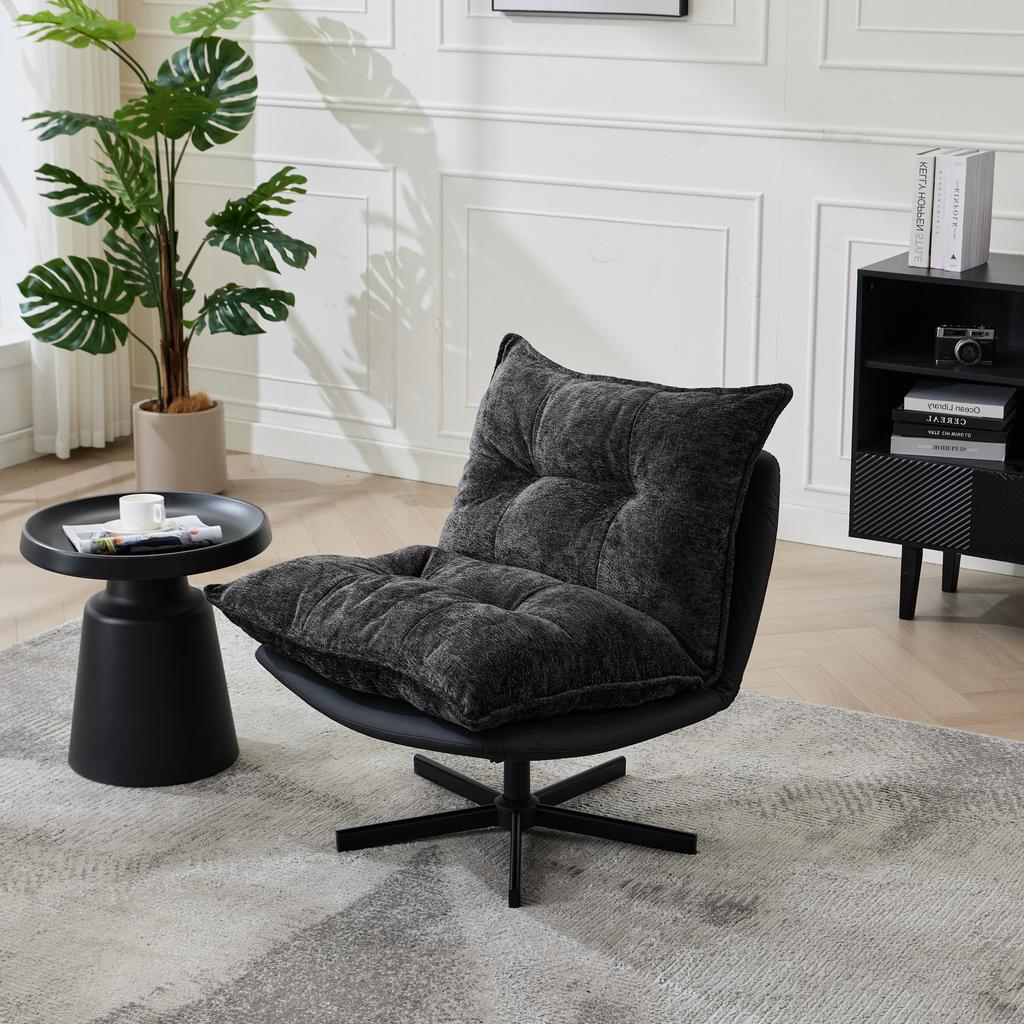 Relax Chair, 3-Way Backrest (95 Degrees/110 Degrees/125 Degrees) - Black Metal Legs, Cat-Scratch Faux Leather, Chenille Cover, Memory Foam