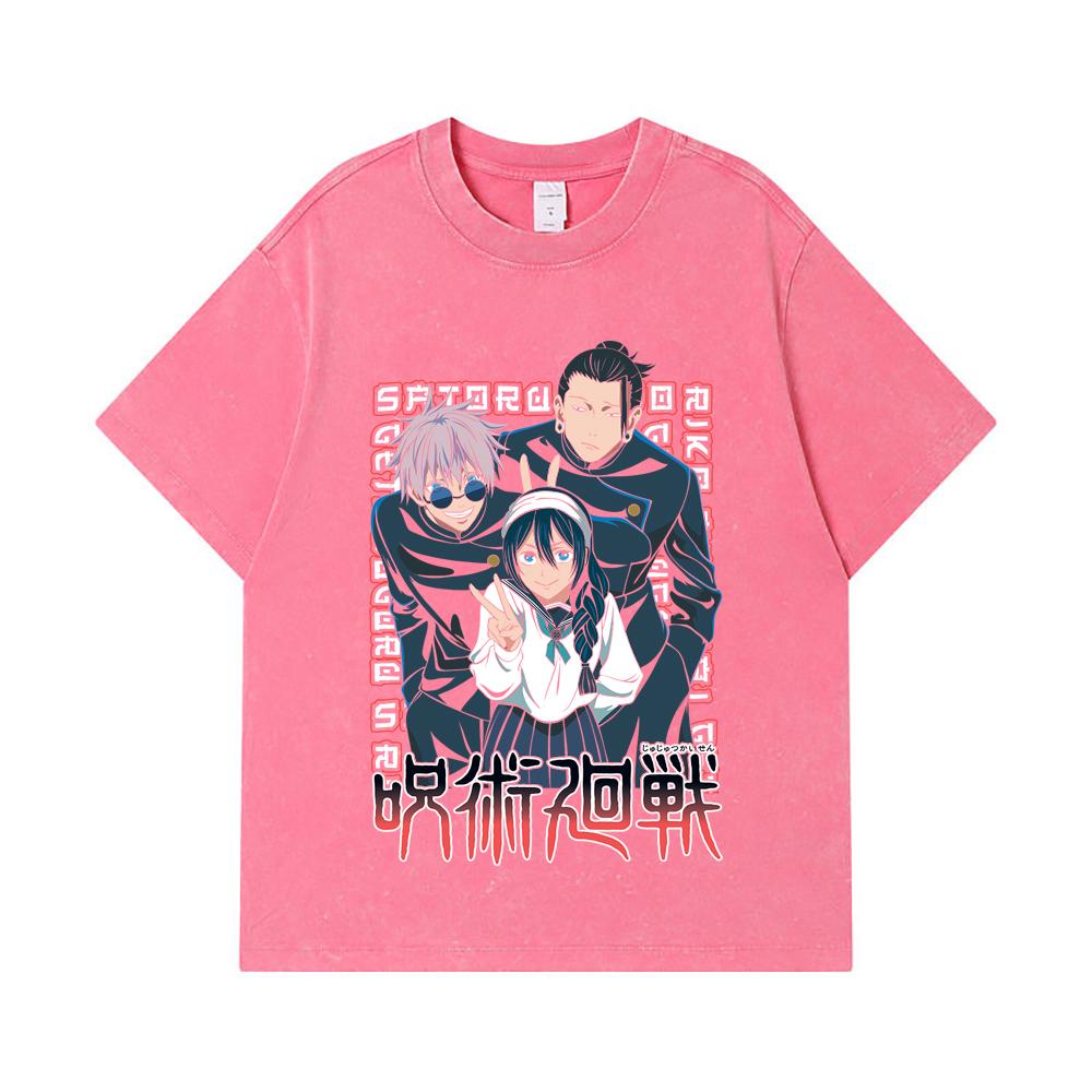 275 GSM Washed T-shirts 100% Cotton Jujutsu Kaisen V40 Print Unisex Heavy Cotton T Shirt