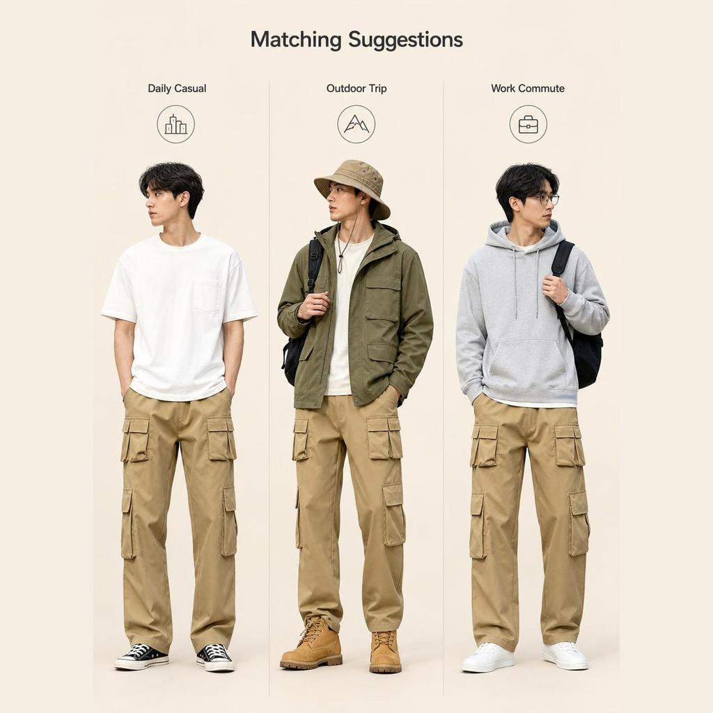 Men's Casual Cargo Pants Multi-Pocket Straight Leg Outdoor Long Pants with Twill
