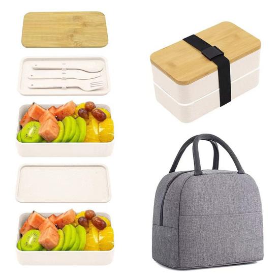 Japanische Bento-Lunchbox für Erwachsene, auslaufsicherer Lunchbehälter mit Bambusdeckel, 4 Utensilien, Essensvorbereitung, Bento-Box zur Portionskontrolle