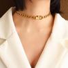 Exaggerated European-American Belt Buckle Necklace: NK Chain Clavicle Titanium Steel 18k Gold Choker for Women - P981